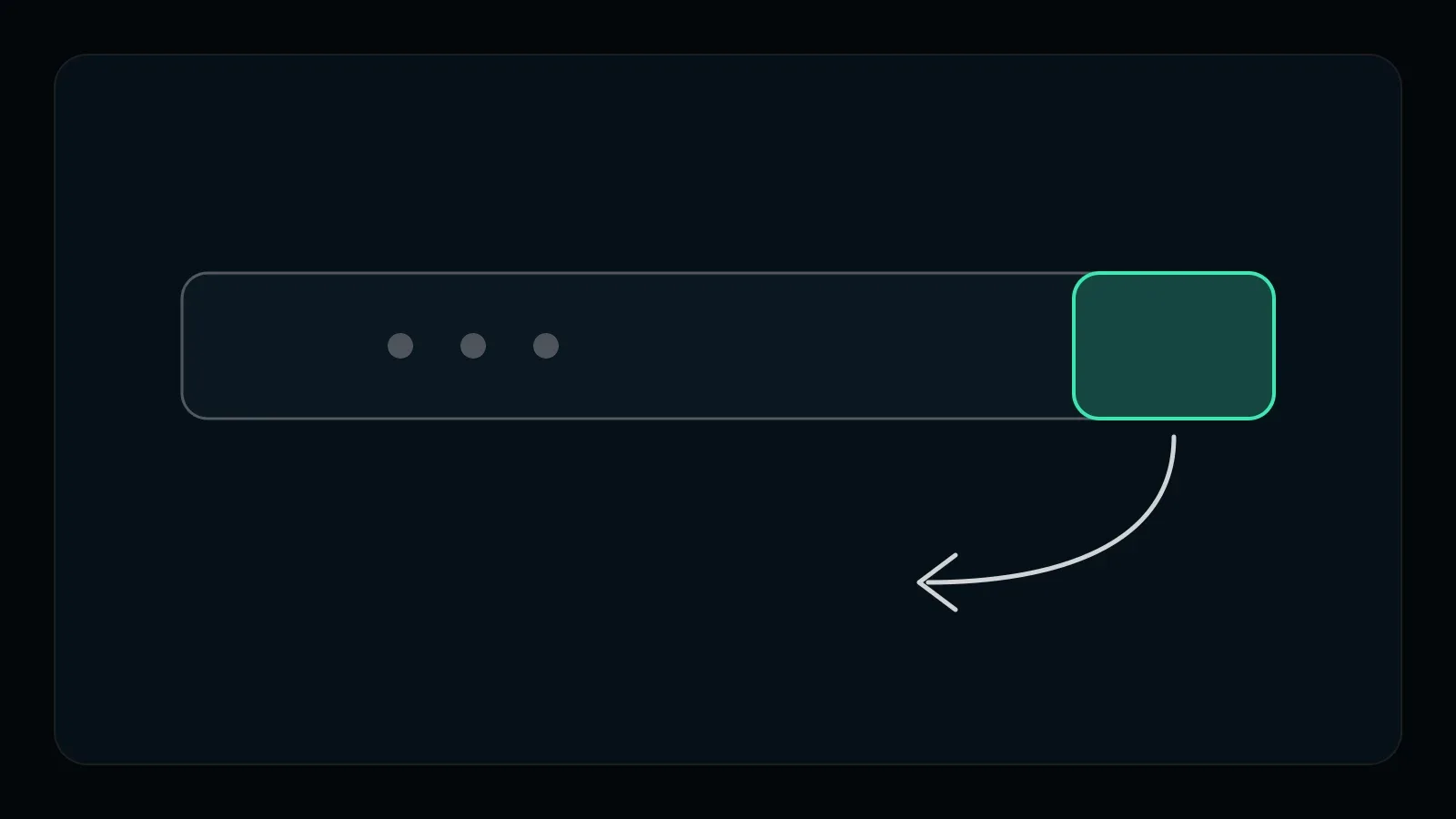 Diagram on a dark background: a wide bar split into a large part and a small green segment on the right; an arrow leads down from the segment, the large part stays intact; no numbers